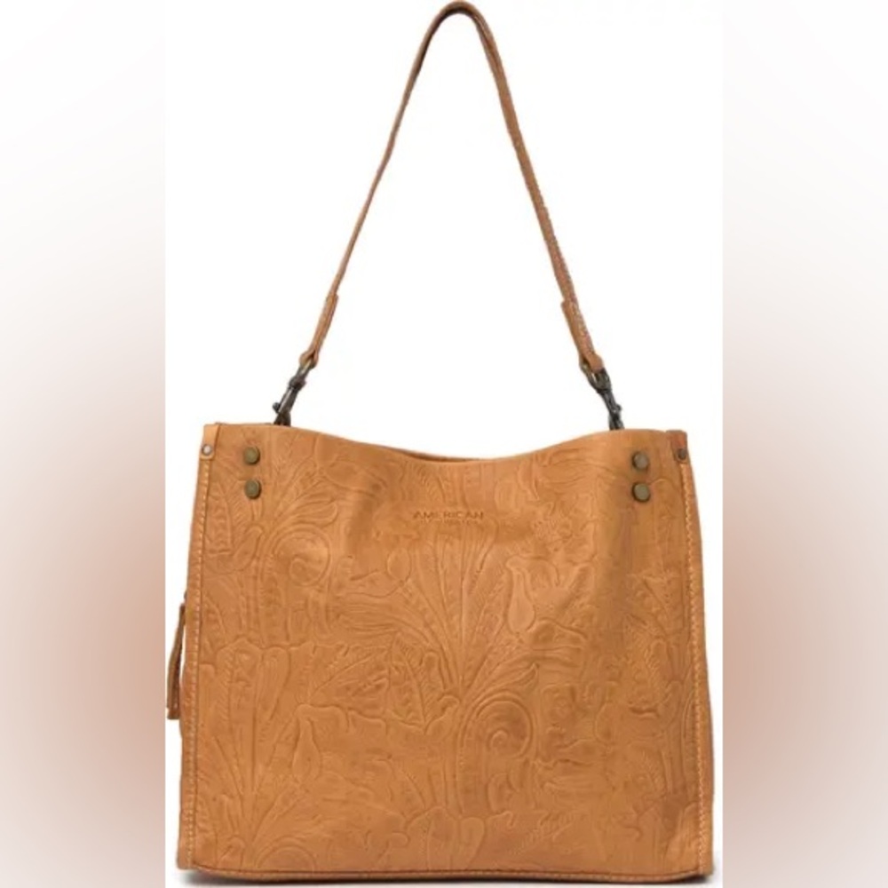 American West Embossed Leather Satchel in Tan